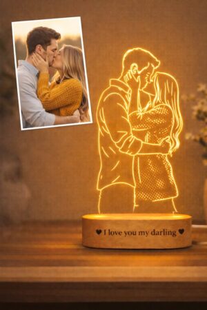 מנורת לד מעץ עם חריטה זוהרת